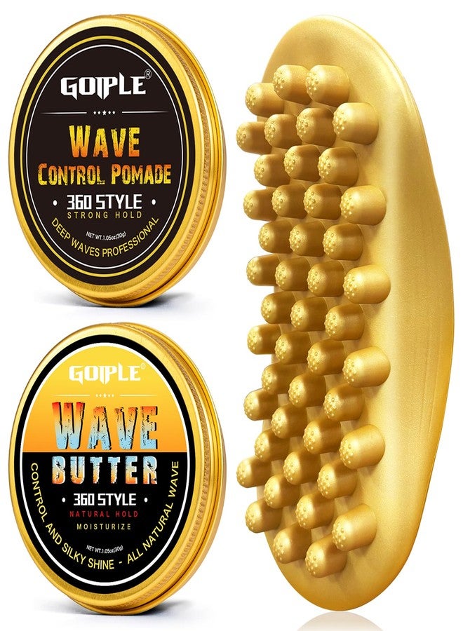 Goiple Hair Twist Sponge Brush Twist Styler Comb for Black Men - Washable Afro Curl Sponge Racket for Barbers & Daily Use, Ideal for Coiled, 4C Hair - Wave Pomade Butter Rubber Large Tooth Brush Set (Gold) - Image 1